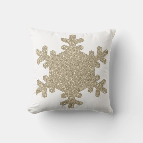 Glittery Gold Snowflakes Pattern White Cute Gift Outdoor Pillow