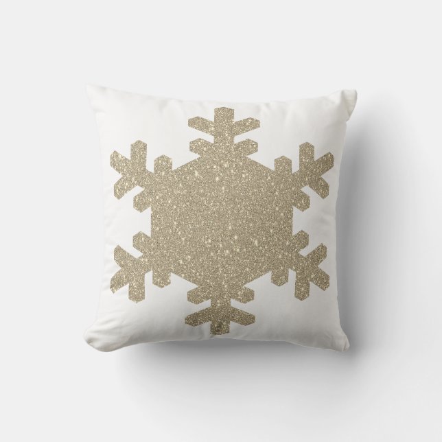 Glittery Gold Snowflakes Pattern White Cute Gift Outdoor Pillow (Front)