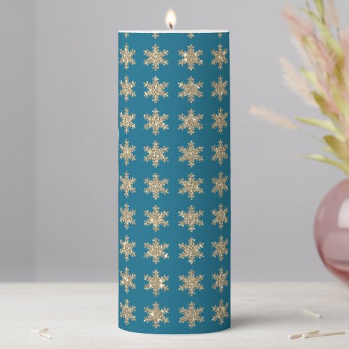 Glittery Gold Snowflakes Weddings Anniversary Cute Pillar Candle