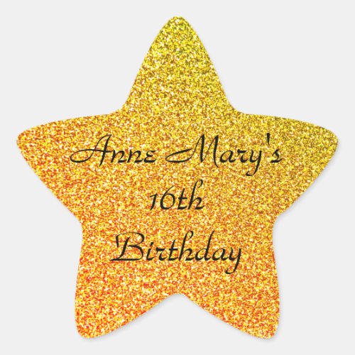 Glittery Gold Sparkle 16th Birthday Custom Name Star Sticker
