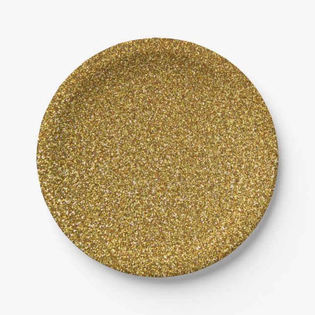 Glittery Gold Sparkle Baby Shower Birthday Wedding Paper Plates (Front)