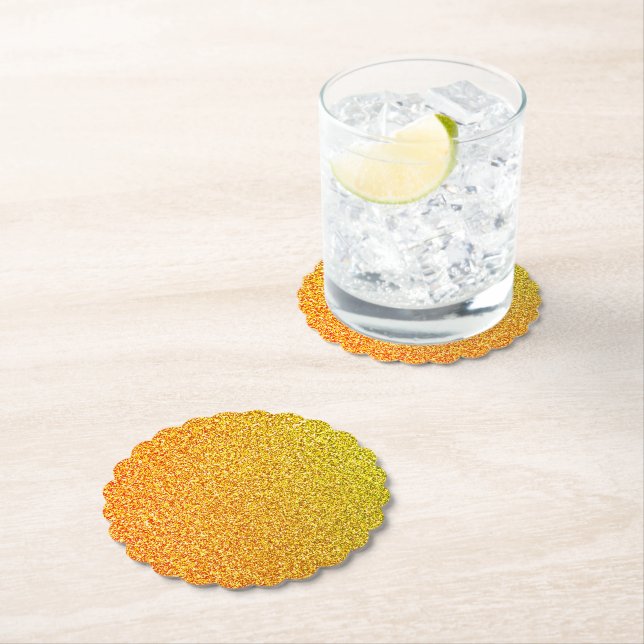 Glittery Gold Sparkle Wedding Birthday Ombre Color Paper Coaster (Insitu)