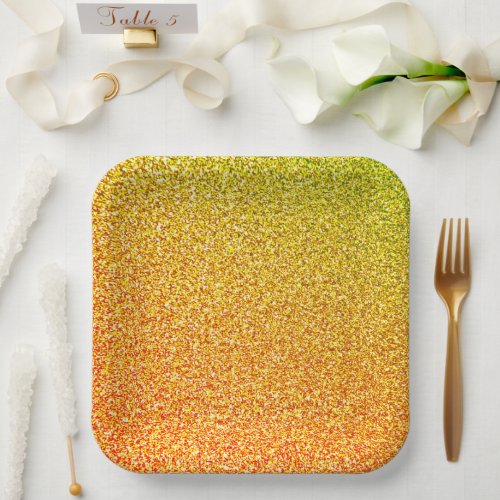 Glittery Gold Sparkle Wedding Birthday Ombre Color Paper Plates