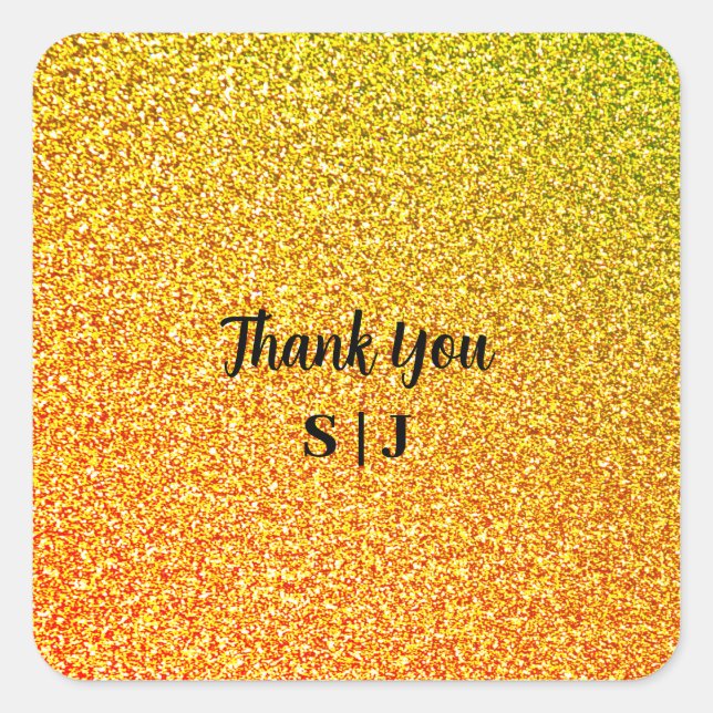 Glittery Gold Sparkle Wedding Monograms Thank You Square Sticker (Front)