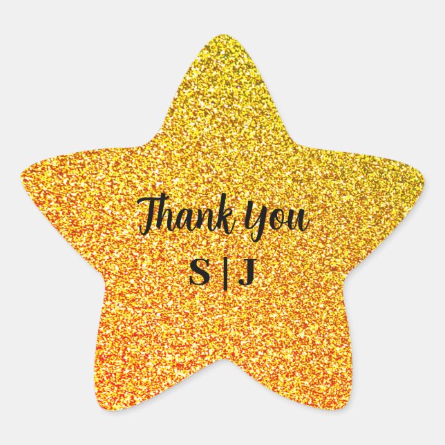 Glittery Gold Sparkle Wedding Monograms Thank You Star Sticker (Front)