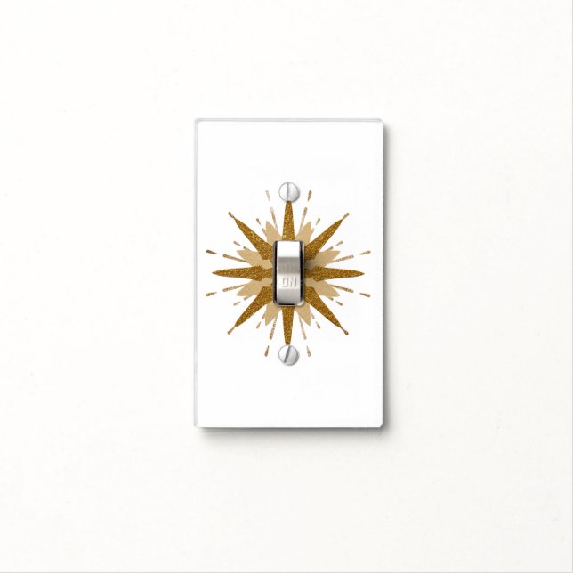 Glittery Gold Starburst Light Single Toggle Switch Cover (In Situ)