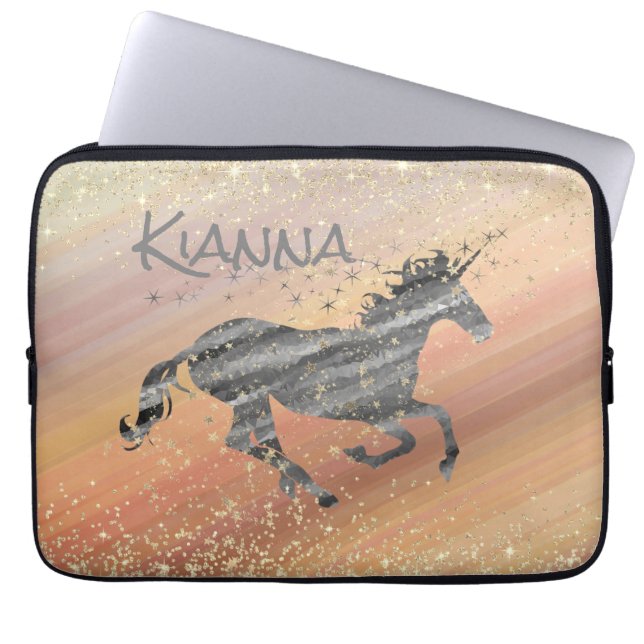 Glittery Gold Starry Unicorn    Personalized Laptop Sleeve (Front)
