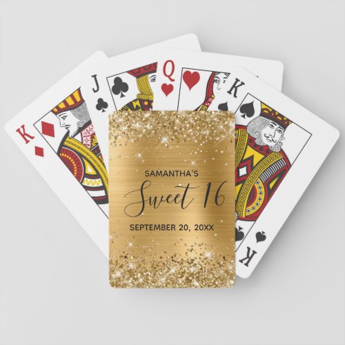 Glittery Gold Sweet 16 Birthday Favor Poker Cards