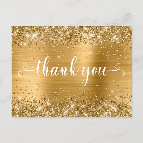 Glittery Gold Sweet 16 Hearts Thank You Postcard