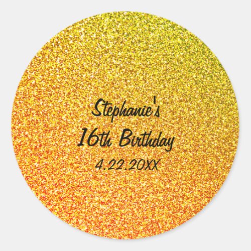 Glittery Gold Sweet Sixteen 16th Birthday Party Classic Round Sticker