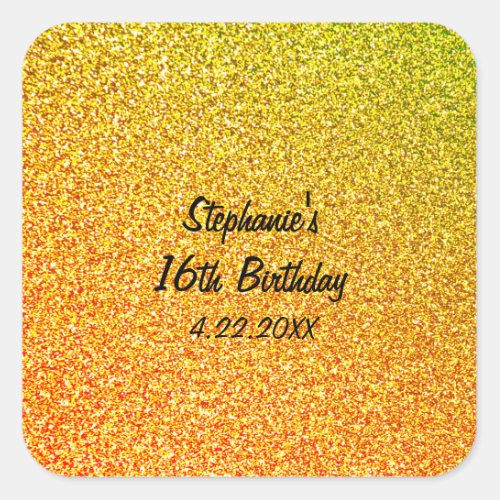 Glittery Gold Sweet Sixteen 16th Birthday Party Square Sticker