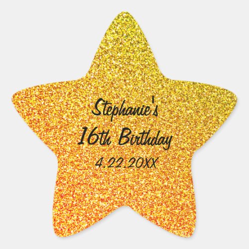 Glittery Gold Sweet Sixteen 16th Birthday Party Star Sticker