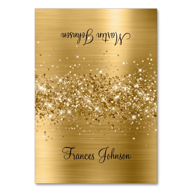 Glittery Gold Two Name Place Cards (Front)