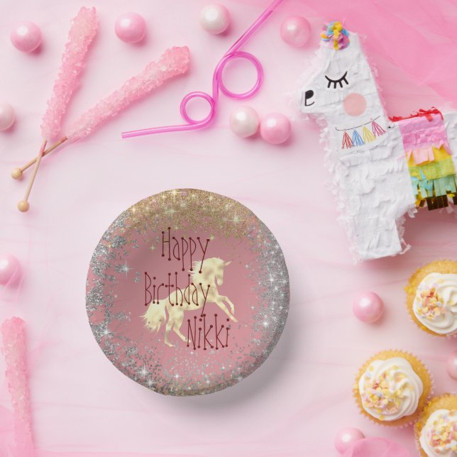 Glittery Gold Unicorn Birthday Paper Bowls (Party)