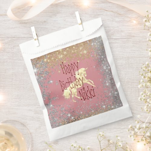 Glittery Gold Unicorn Birthday Personalized Favor Bag