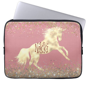 Glittery Gold Unicorn Laptop Sleeve