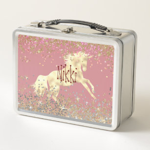 Glittery Gold Unicorn   Metal Lunch Box
