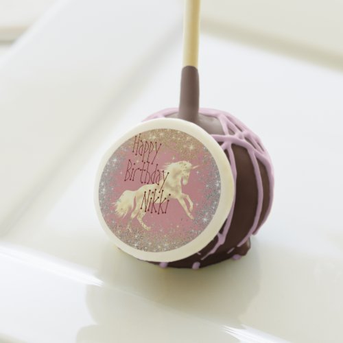 Glittery Gold Unicorn Personalized Birthday        Cake Pops