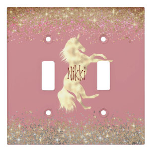 Glittery Gold Unicorn Personalized Whimsical Light Switch Cover