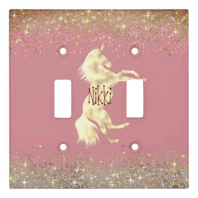 Glittery Gold Unicorn  Personalized Whimsical  Light Switch Cover (Front)