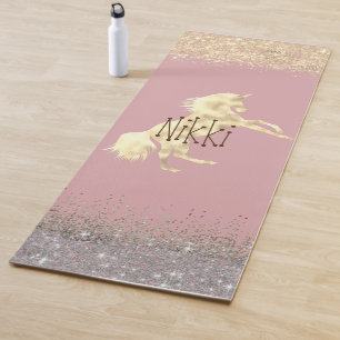 Glittery Gold Unicorn Personalized Yoga Mat