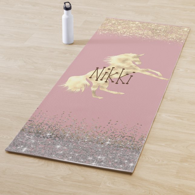 Glittery Gold Unicorn Personalized Yoga Mat (In Situ)
