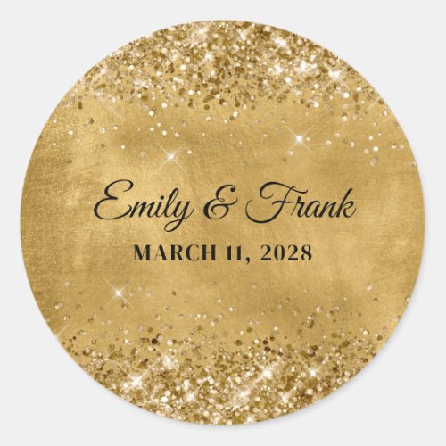 Glittery Gold Wedding Classic Round Sticker