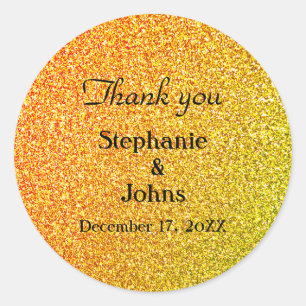 Glittery Gold Wedding Favor Label Cool Thank You