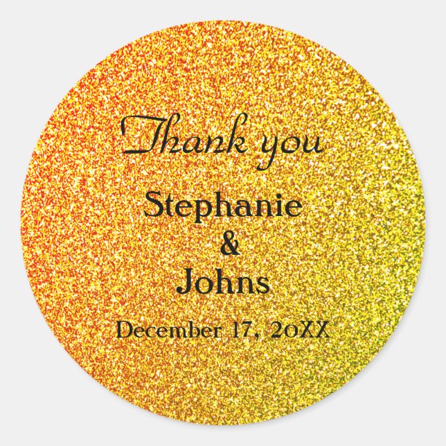 Glittery Gold Wedding Favor Label Cool Thank You (Front)