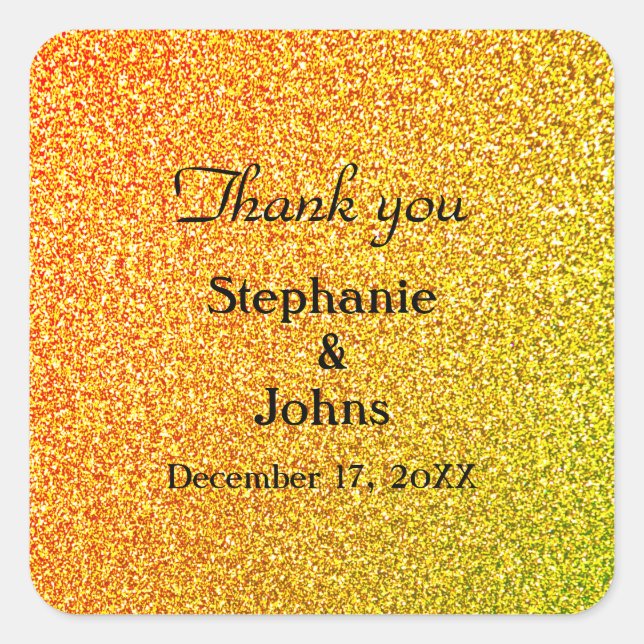 Glittery Gold Wedding Favor Label Cool Thank You (Front)