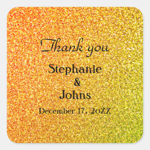 Glittery Gold Wedding Favor Label Cool Thank You