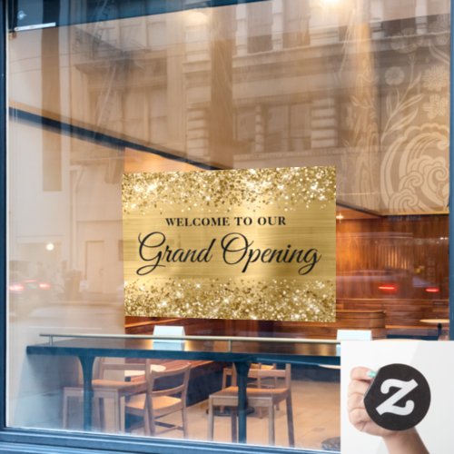 Glittery Gold Welcome to our Grand Opening Window Cling