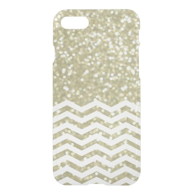 Glittery Gold with White Chevrons iPhone 7 Case (Back)
