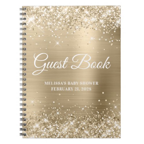 Glittery Golden Beige Baby Shower Guestbook Notebook