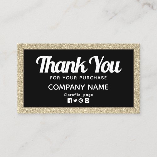 Glittery golden frame classy Thank you Business Card