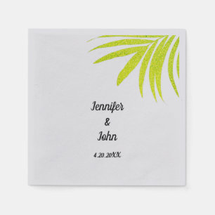 Glittery Golden Green Tropical Palm Wedding Silver Napkins