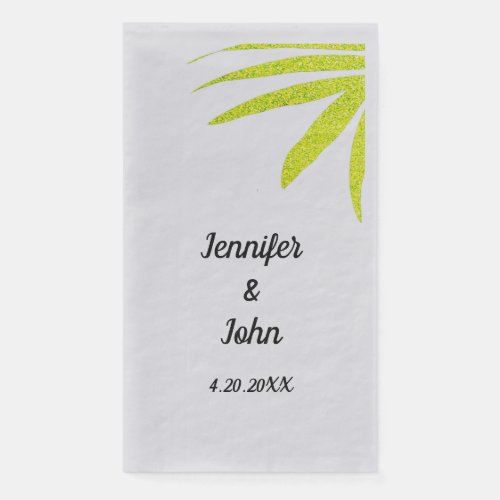 Glittery Golden Green Tropical Palm Wedding Silver Paper Guest Towels
