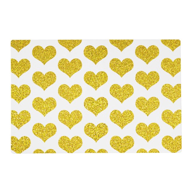 Glittery Golden Heart Patterns Weddings Birthdays Placemat (Front)