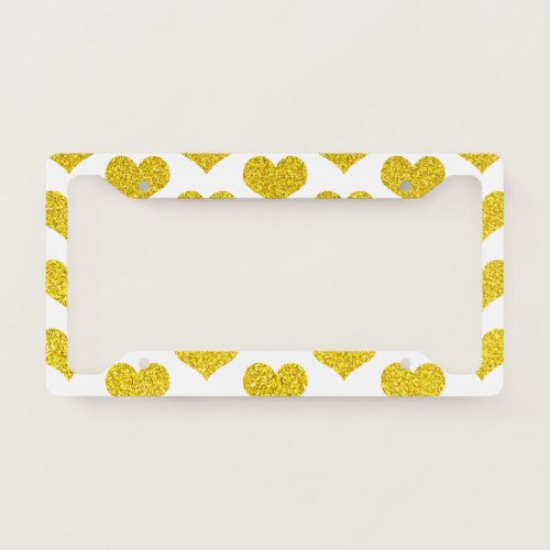 Glittery Golden Heart Patterns Weddings Decor Cute License Plate Frame