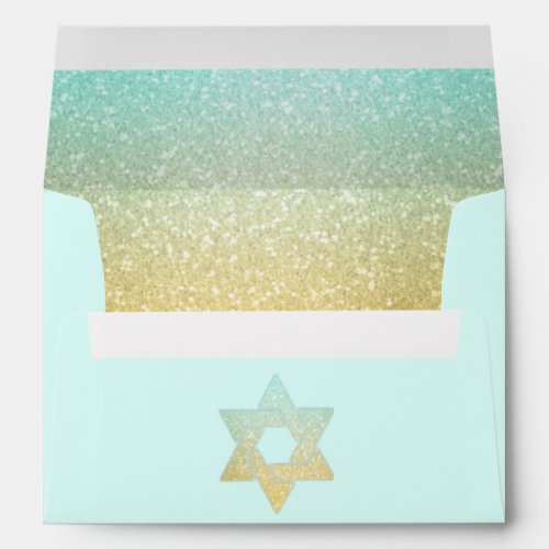 Glittery Gradient Aqua Gold Envelope