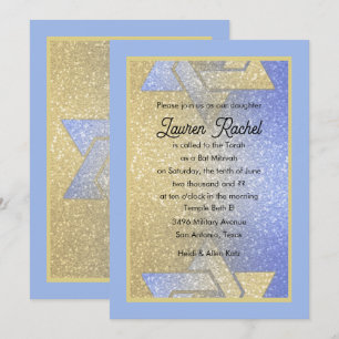 Glittery Gradient Bat Mitzvah Blue Invitation