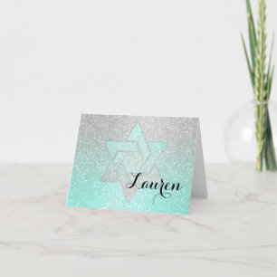 Glittery Gradient Bat Mitzvah Thank You Aqua