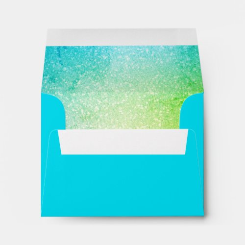 Glittery Gradient RSVP Envelope Turquoise Lime