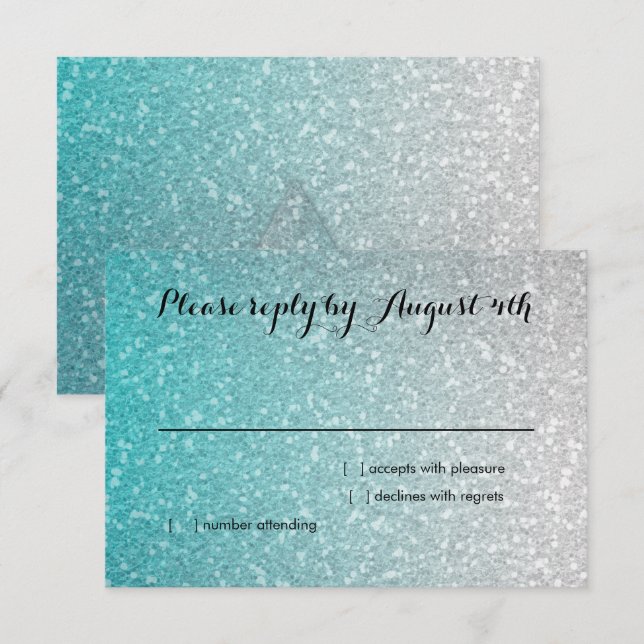 Glittery Gradient RSVP Turquoise Card (Front/Back)