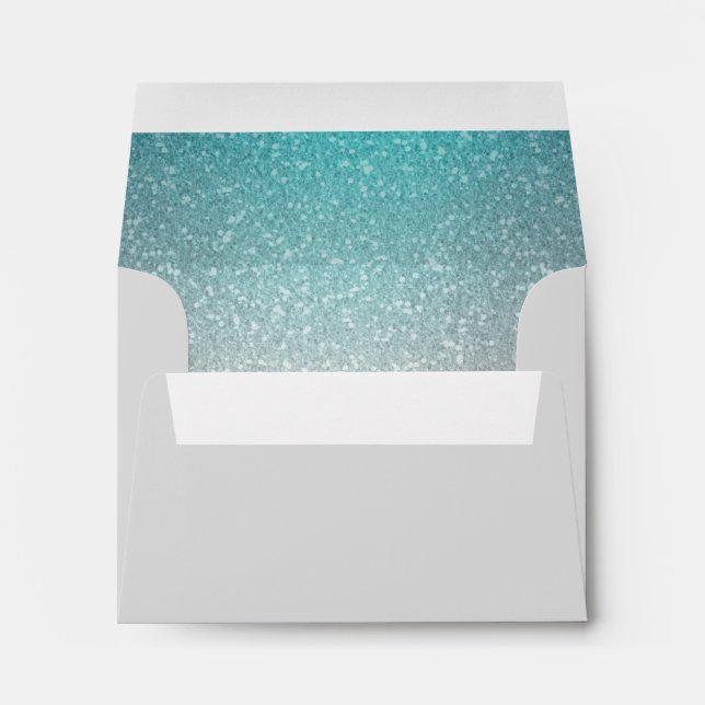 Glittery Gradient Turquoise RSVP Envelope (Back (Bottom))