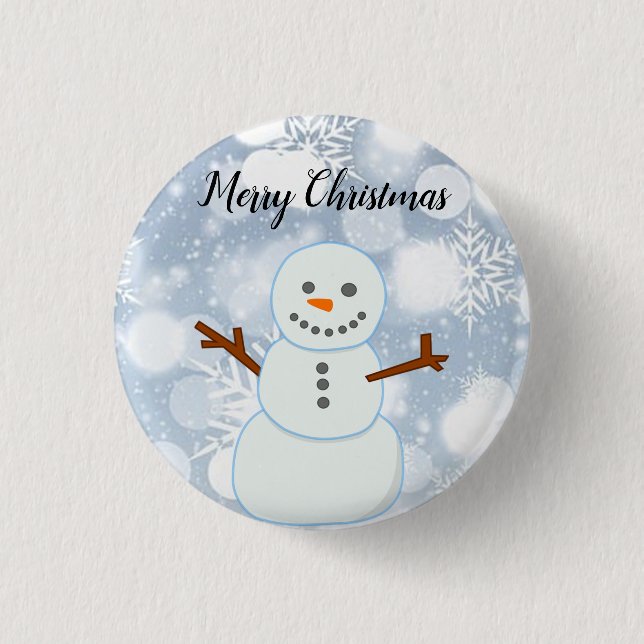  Glittery Gray Background With Snowflakes and Snow Button (Front)