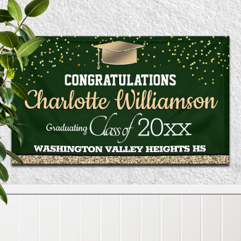 Glittery Green And Gold Graduation Banner by reflections06 at Zazzle