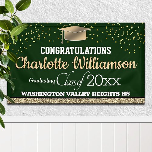 Glittery Green and Gold Graduation Banner