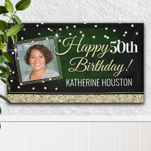 Glittery Green and Gold Happy Birthday Banner