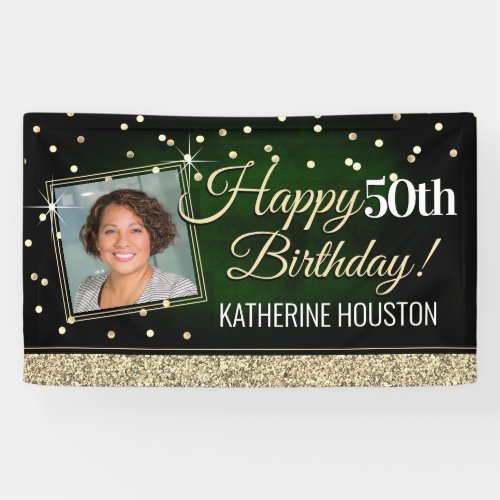 Glittery Green and Gold Happy Birthday Banner